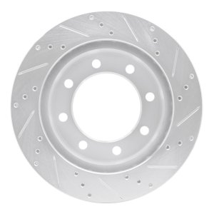 Ford F-250 Super Duty Brake Rotor (1) - Front Left - R1 Concepts - Drilled & Slotted - Silver - `99-`05
